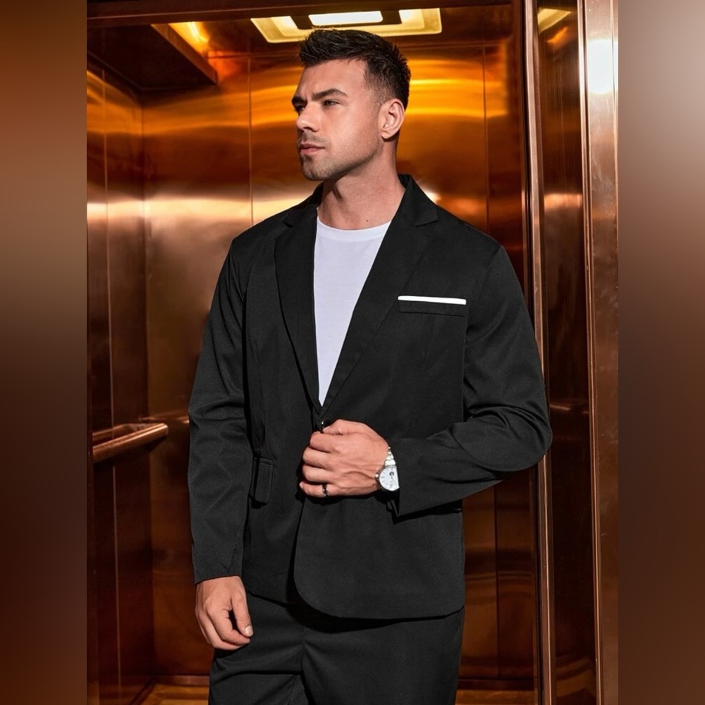 NEW MEN’S FLAP DETAIL SINGLE BUTTON BLAZER - Picture 4 of 9